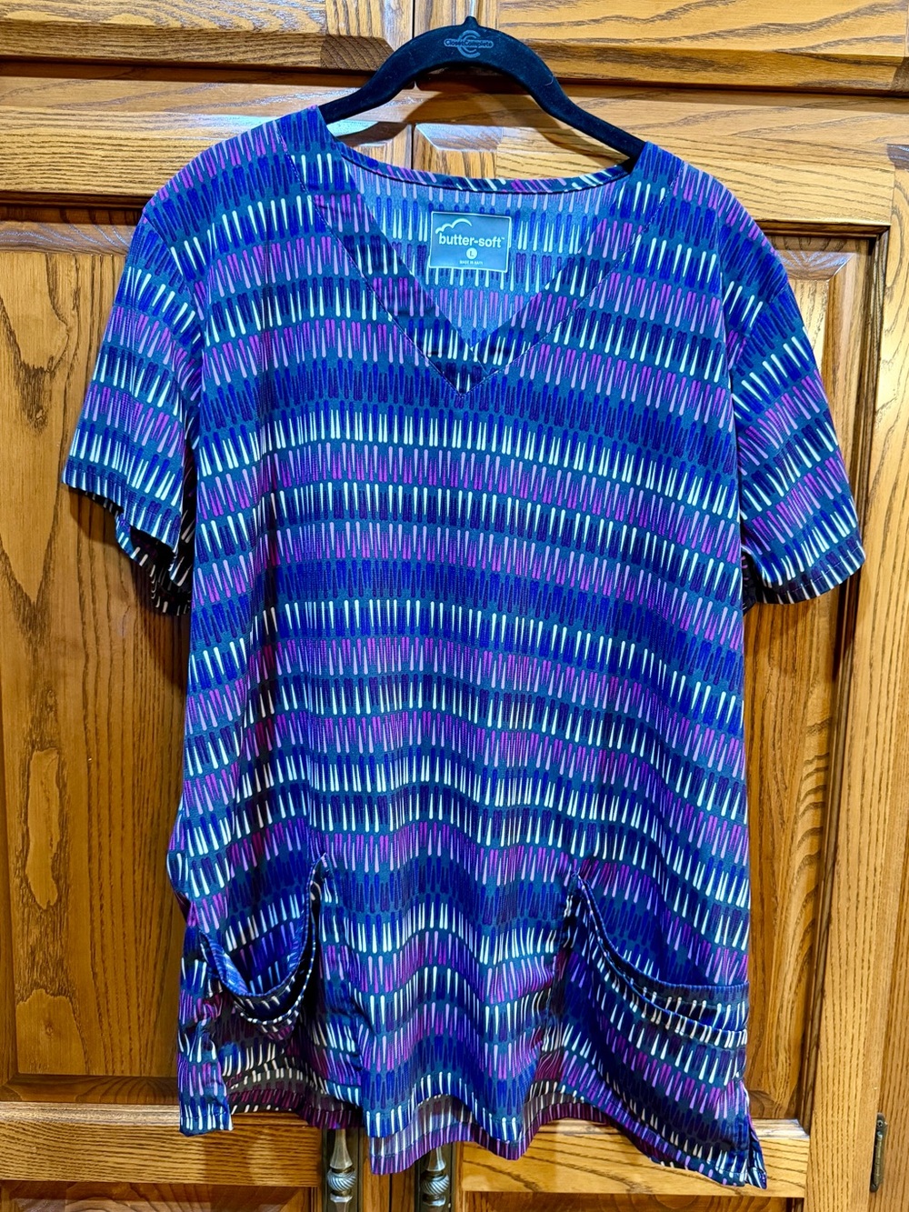 butter·soft Purple & Blue Striped V-Neck Short Sleeve Top
